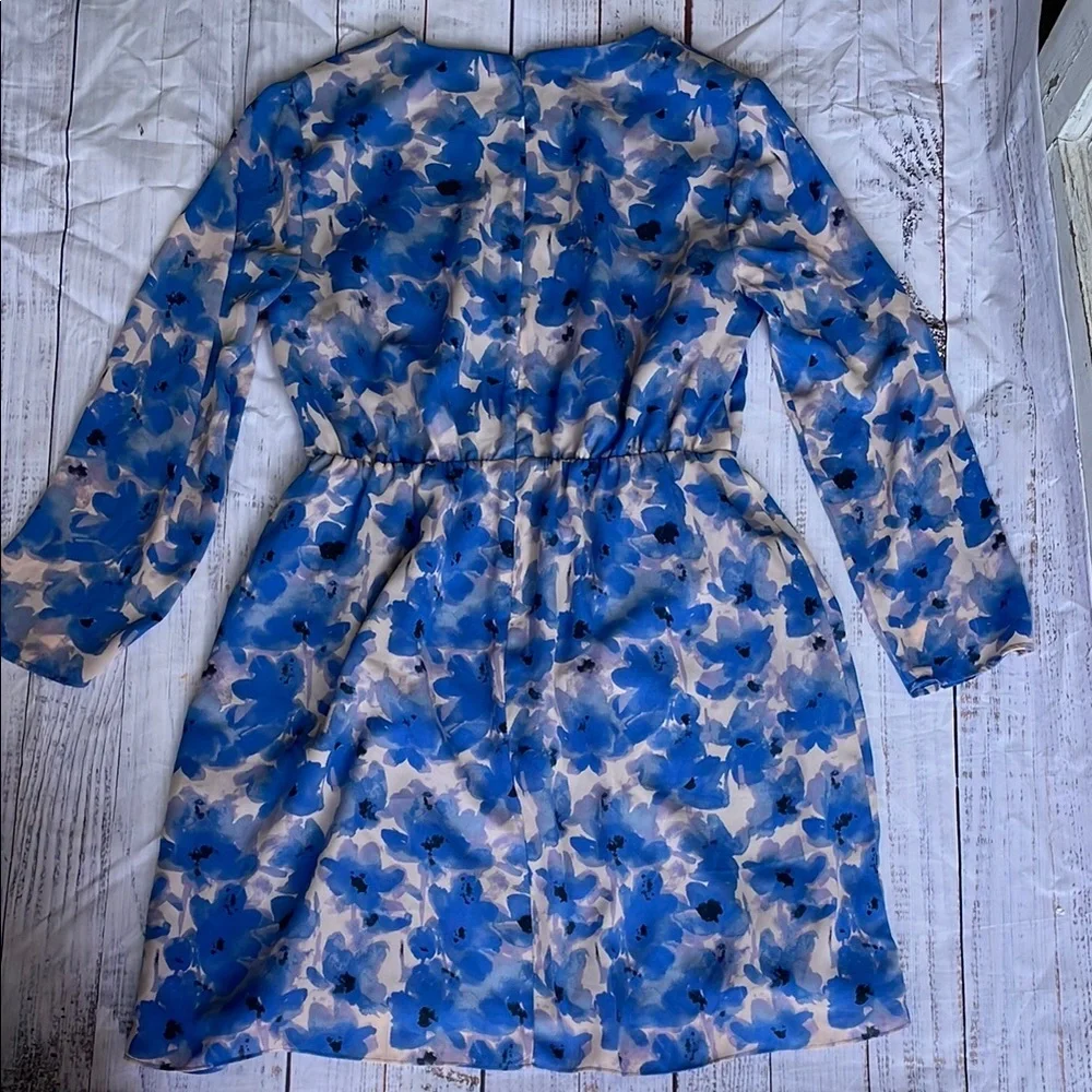 J. Crew Blue V-Neck Long Sleeve Sundress